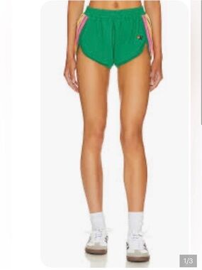 Aviator Nation Green Running Shorts with Pink and Yellow Trim